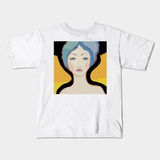 Blue Eyes woman digital art portrait Kids T-Shirt